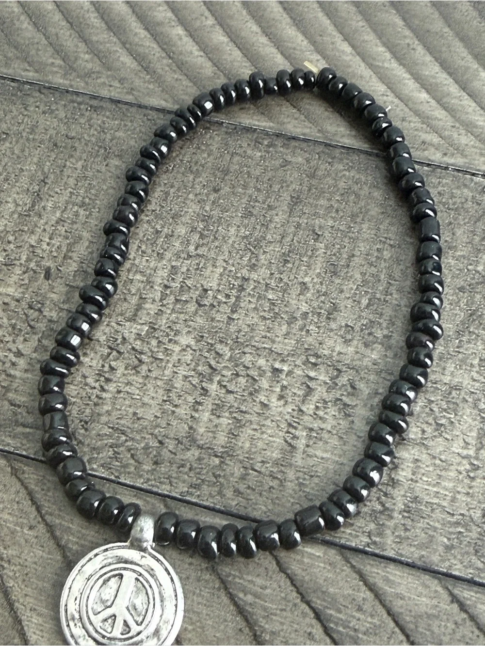 Peace Charm Hematite Beaded Bracelet - Black